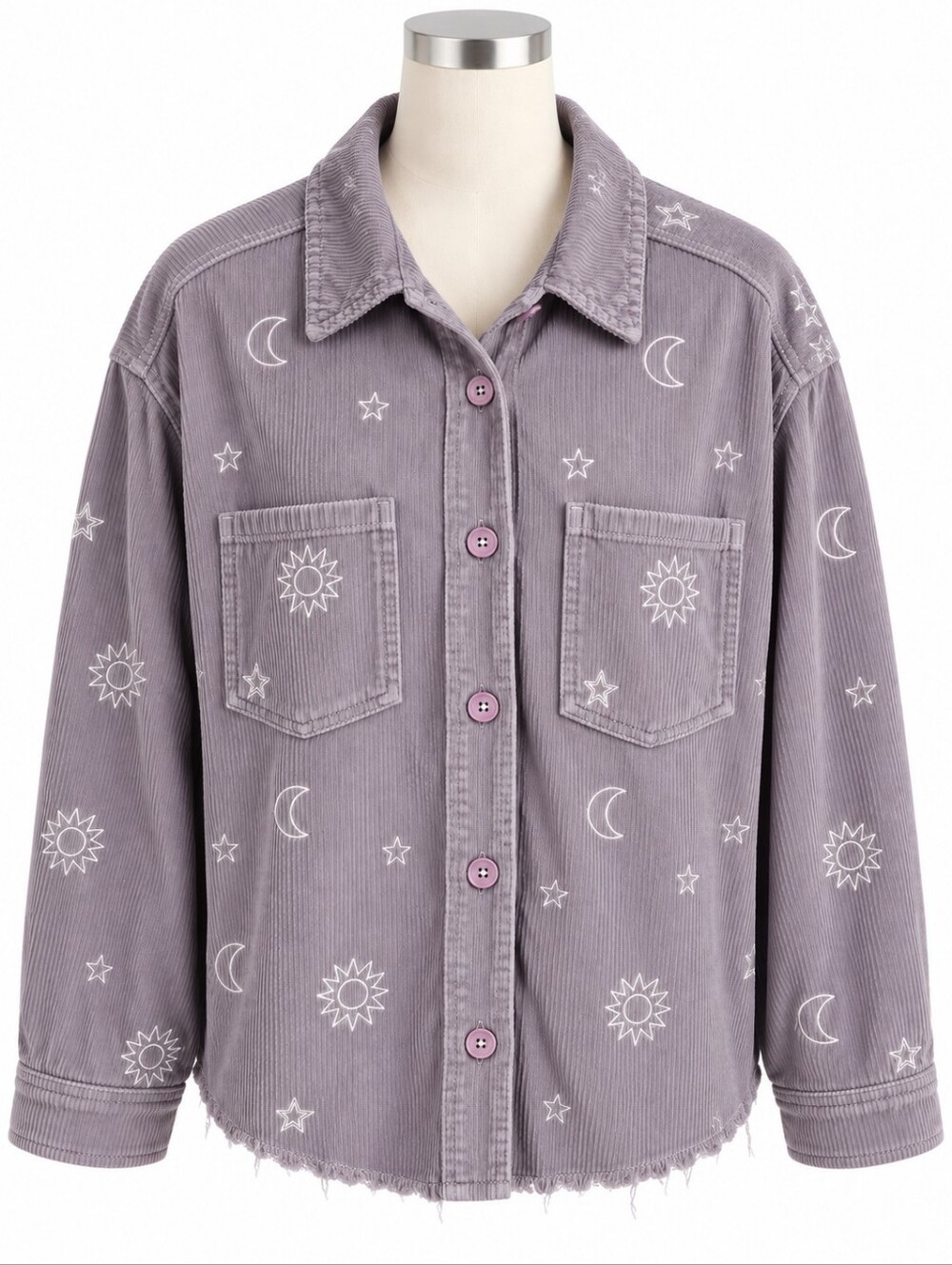 PacSun Purple Corduroy Celestial Jacket Shacket Embroidered Sun Moon Star XS S